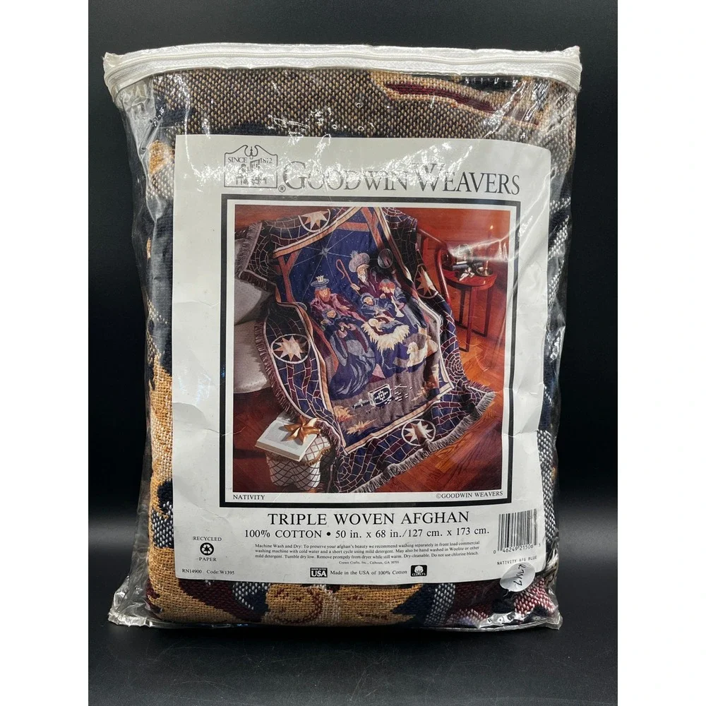 Goodwin Weavers Nativity Triple Woven Afghan Throw Blanket 50x68 Cotton USA NEW